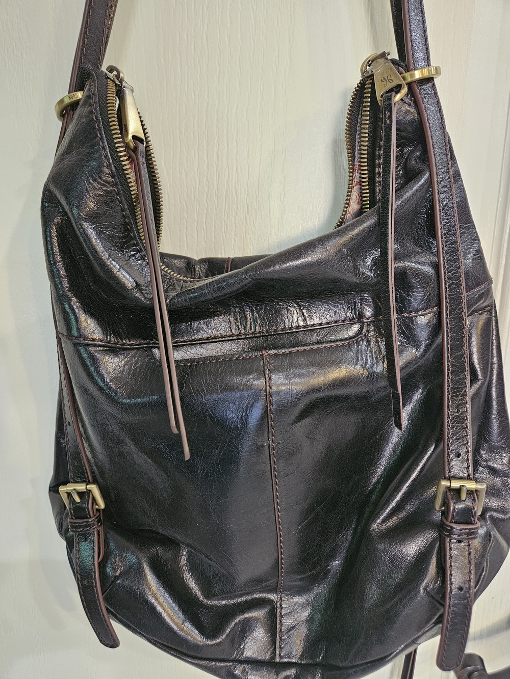 HOBO Black Leather Shoulder Hobo Bag brasslike Hardware